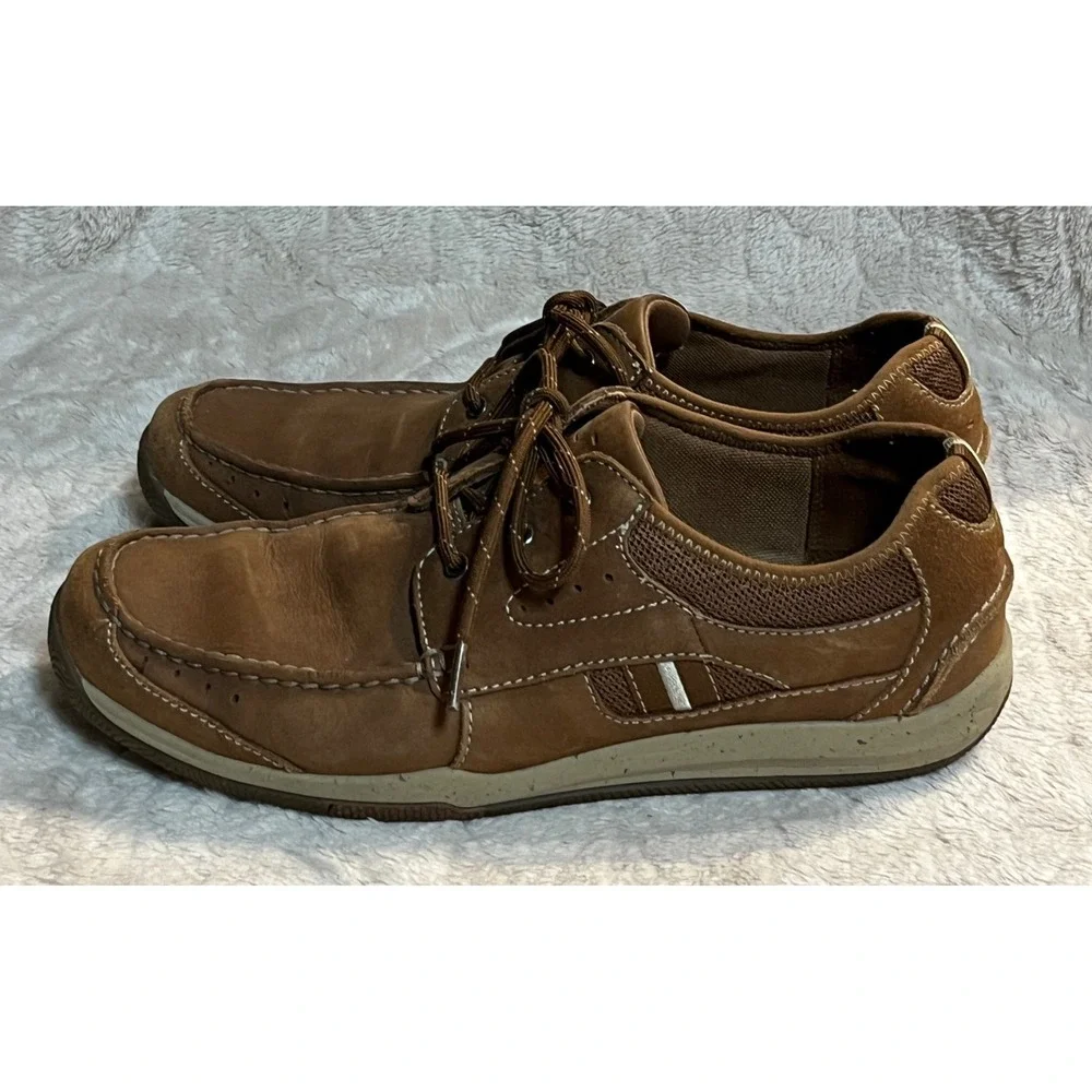 Clarks Mens Brown Boat Shoes Leather Mesh Moc Toe Loafers 9.5M 26113993 (1825)